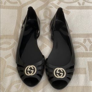 Gucci jelly black flats monogram